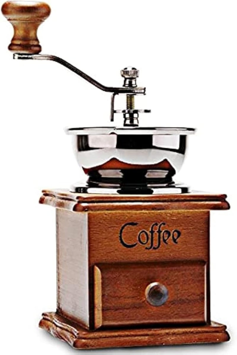 Manual Coffee Grinder, Classic Wood and Stainless Steel Coffee Grinder with Drawer and Durable Handle for Daily Fresh Coffee Grinding Easy and Practical for Kitchen and Coffee Lovers